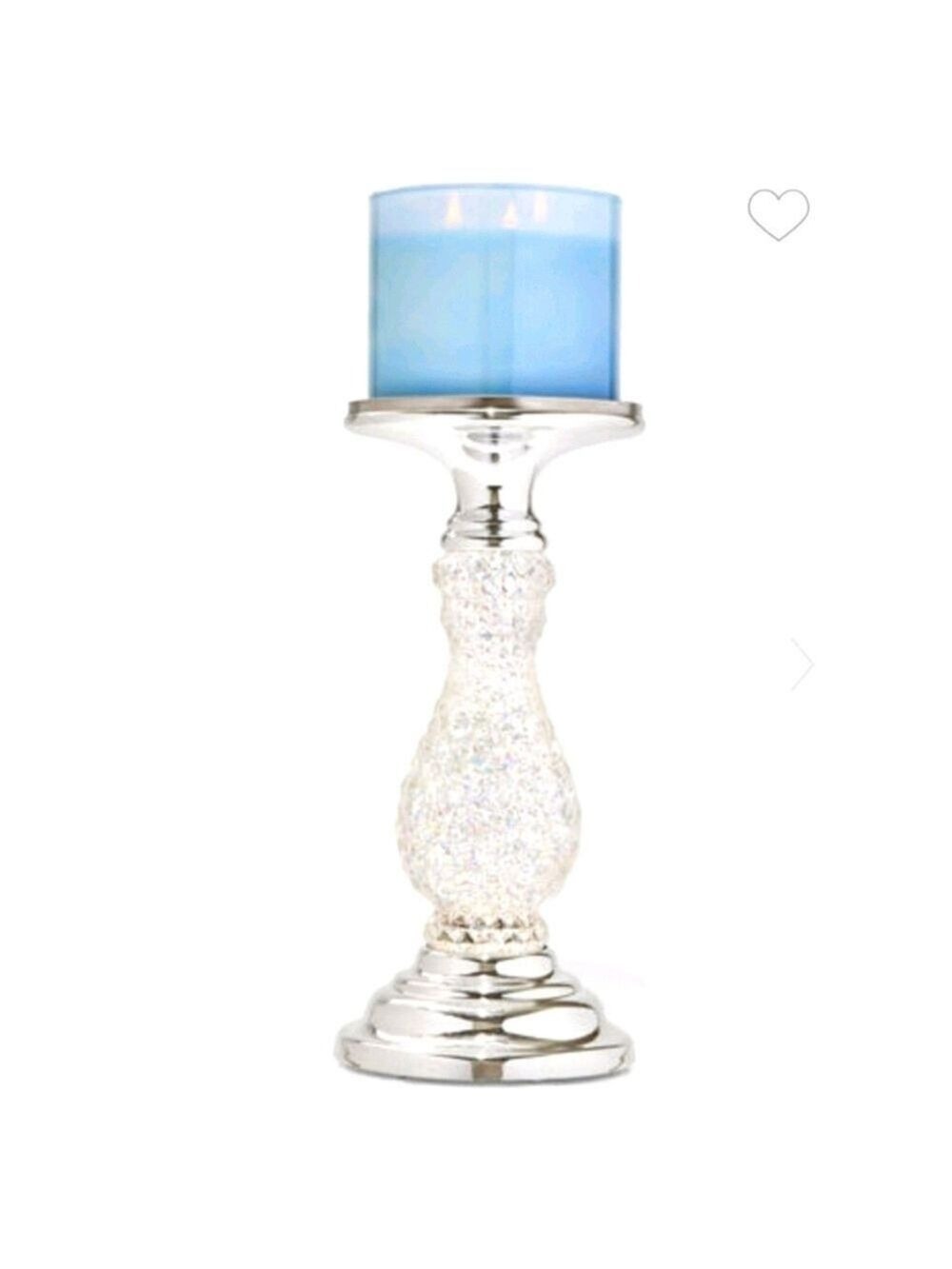 SILVER SWIRLING GLITTER PEDESTAL 3-WICK CANDLE HOLDER BY BATH & BODY WORKS